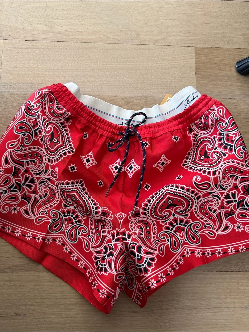 NWT Sandro Red Bandana-Print Satin Shorts - Picture 7 of 9